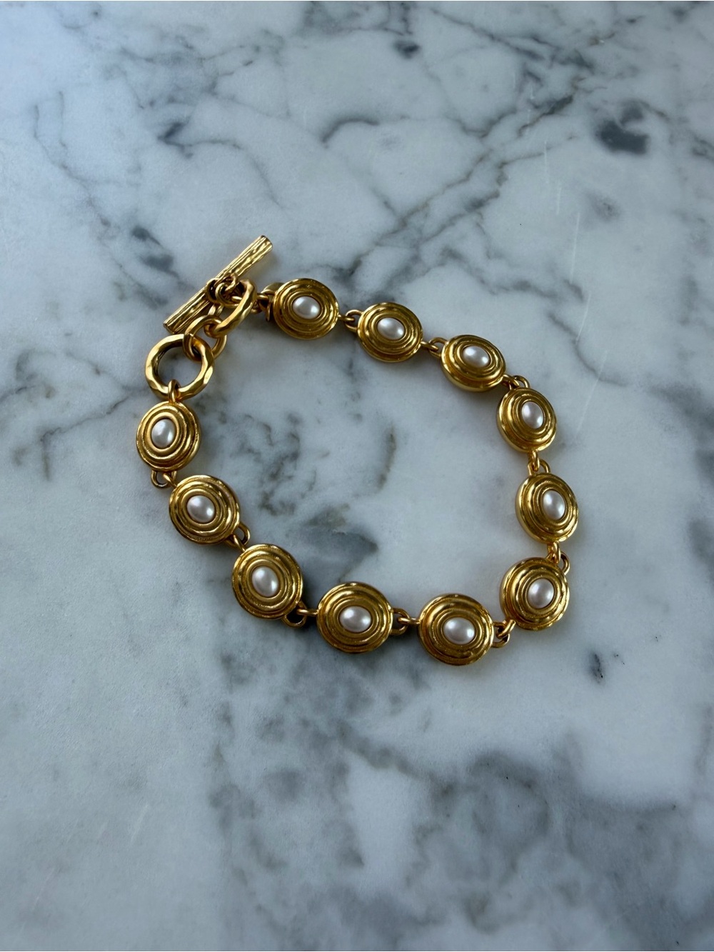Julie Vos Gold Pearl Bracelet 24K Gold Plate Toggle